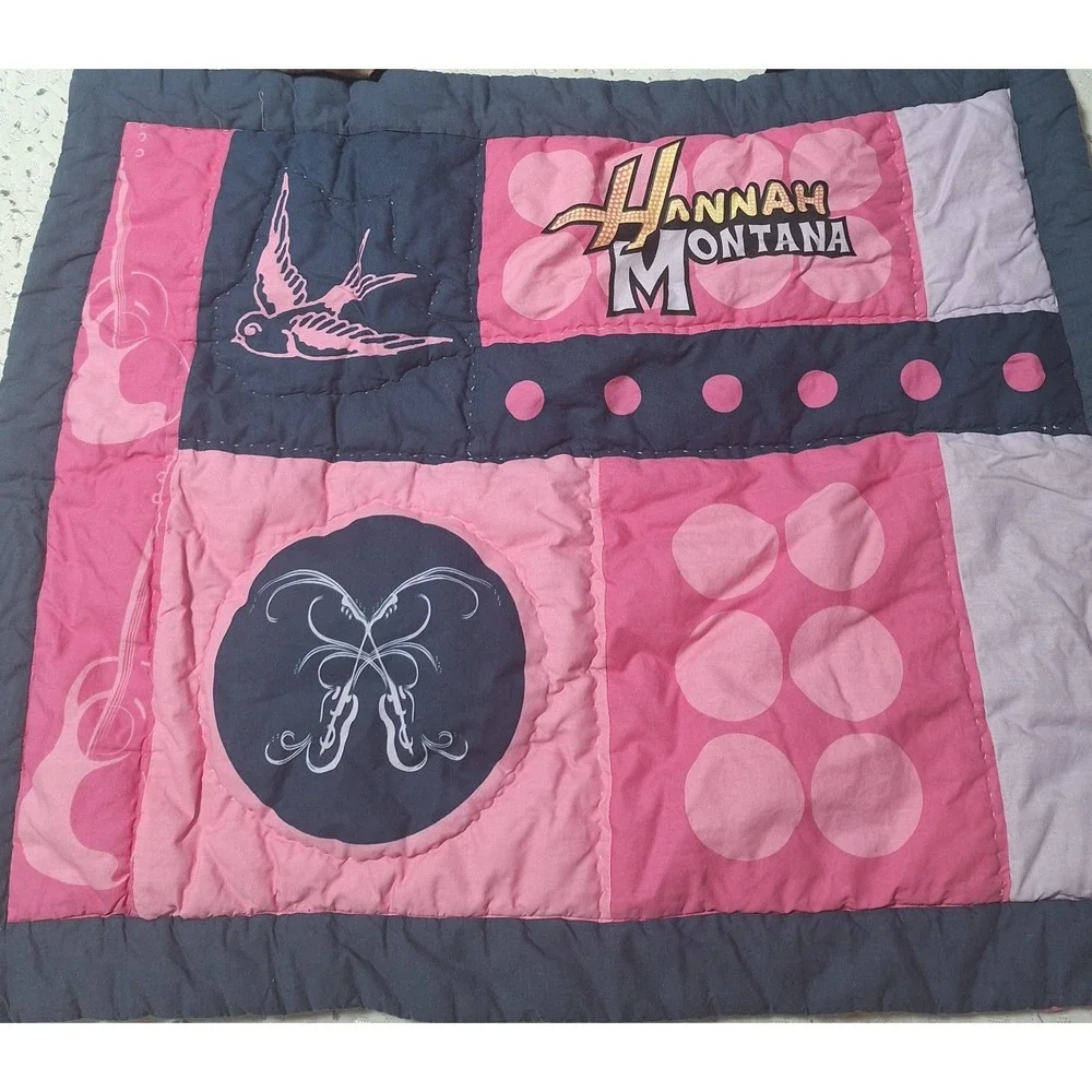 Vintage Hannah Montana Disney Quilted Pillow Sham Pink Blue Swirl Guitars 20x26